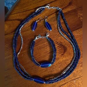 Beaded necklace, bracelet and earring set